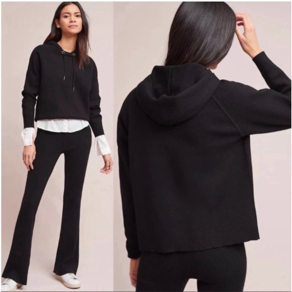 Anthropologie Moth Black Knit Hoodie Sweater
